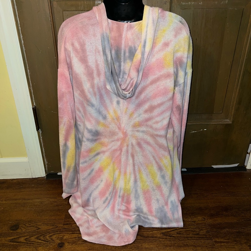 Maurice’s Pink Boho Tie-Dye Hooded Long Sleeve Cardigan With Pockets Size XS - Picture 7 of 12